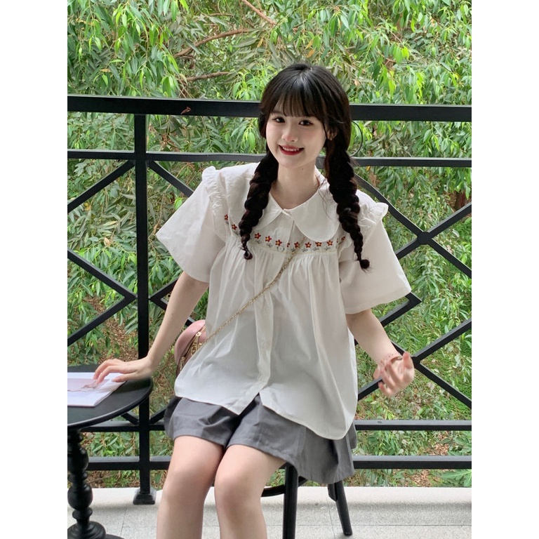 Áo Sơ Mi Tay Ngắn Thêu Họa Tiết Rừng Mới