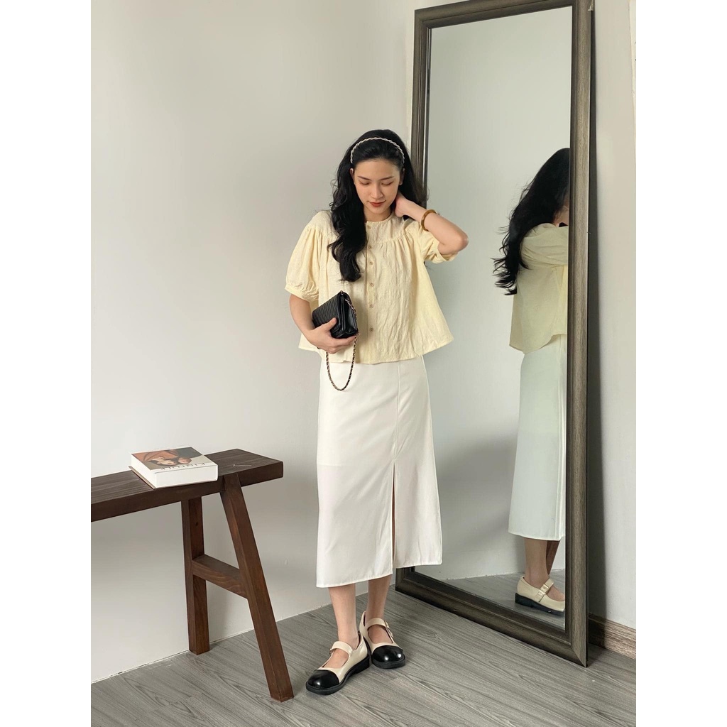Áo bbd cổ tròn vân hoa