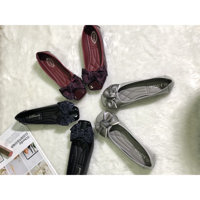Giày nữ cao cấp_Giày búp bê mũi vuông nơ trước siêu xinh. Giày bệt nữ thời trang phong cách. | BigBuy360 - bigbuy360.vn
