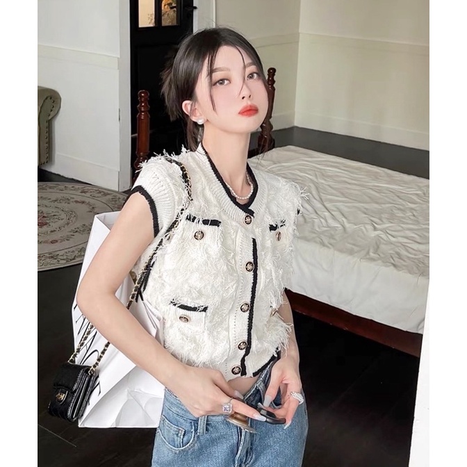 Áo gile trắng sang chảnh cao cấp tôn dáng Hàn Quốc