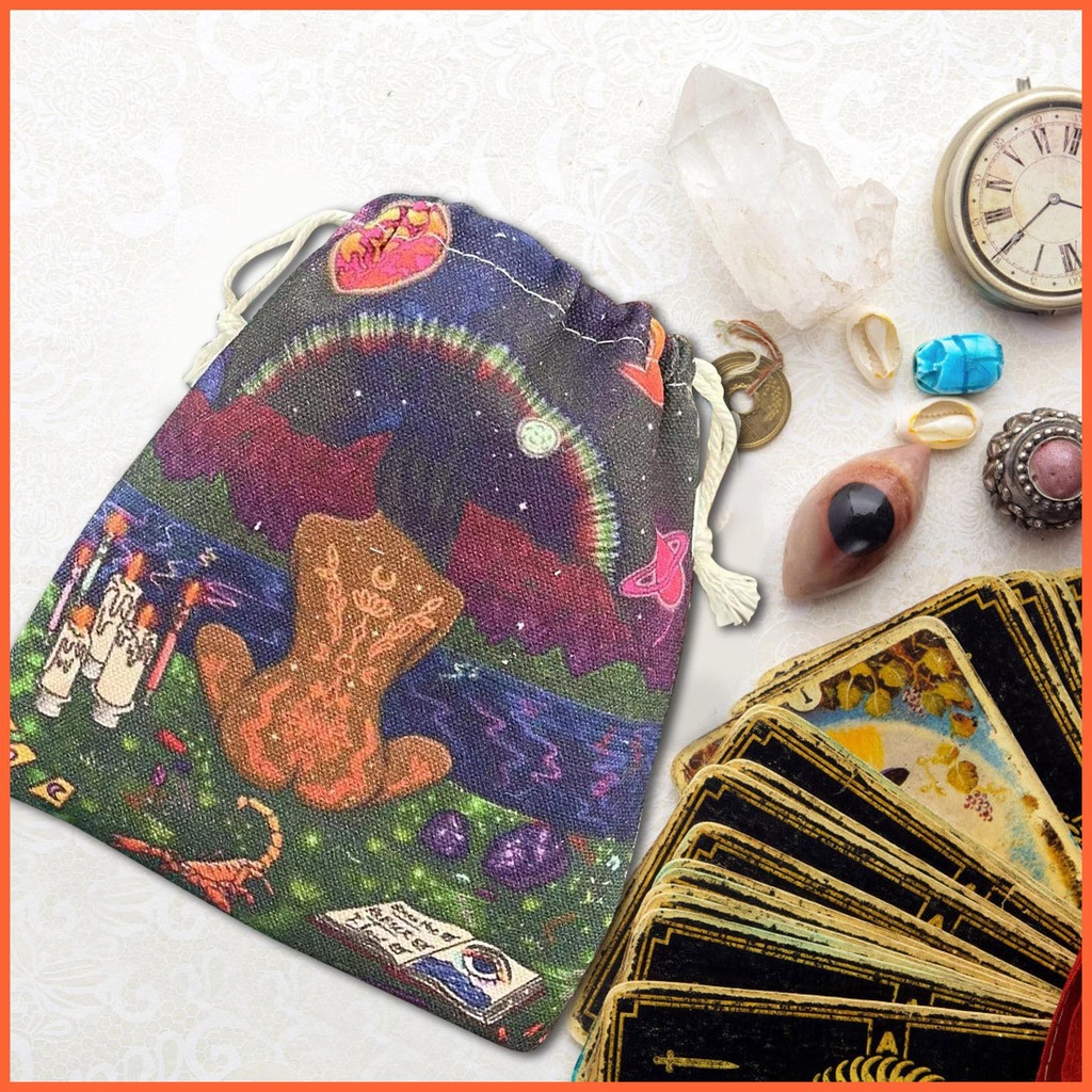 Túi Nhung Dây Rút Đựng Thẻ Bài Tarot In Họa Tiết Nàng Tiên Xinh Xắn