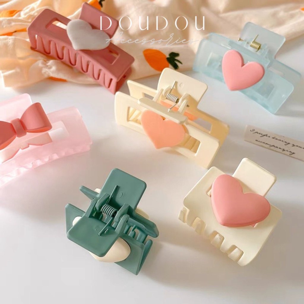 Phụ kiện tóc Doudou Cặp tóc nữ Kẹp càng cua nơ tone màu ngọt ngào Hot trend phong cách Hàn Quốc thời trang ZJ039