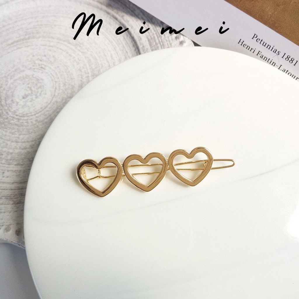 Kẹp tóc 3 trái tim gold xinh nhẹ nhàng Kẹp gài tóc Meimei CT0020