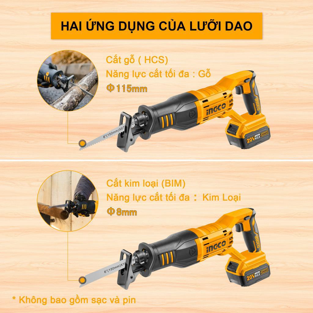 Máy cưa kiếm cầm tay dùng pin INGCO CRSLI1151 (chưa bao gồm pin và sạc)