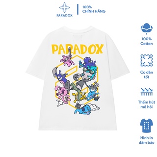 Fyxf /áo thun form rộng paradox tay lỡ - unisex - in hình - cartoon fighting - màu trắng!