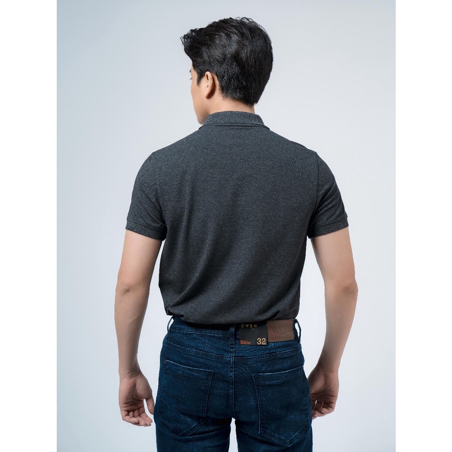 Áo thun nam có cổ polo OWEN APV220339 phông ngắn tay hàng hiệu cao cấp dáng body fit màu đen melange vải cotton mềm mát