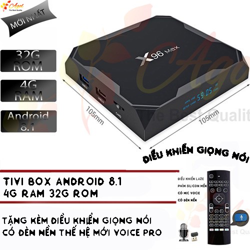 x96 max 4GB RAM 32G Rom wifi kép 2019 có điều khiển giọng nói 1 chạm cài sẵn ứng dụng xem phim HD và truyền hình cáp