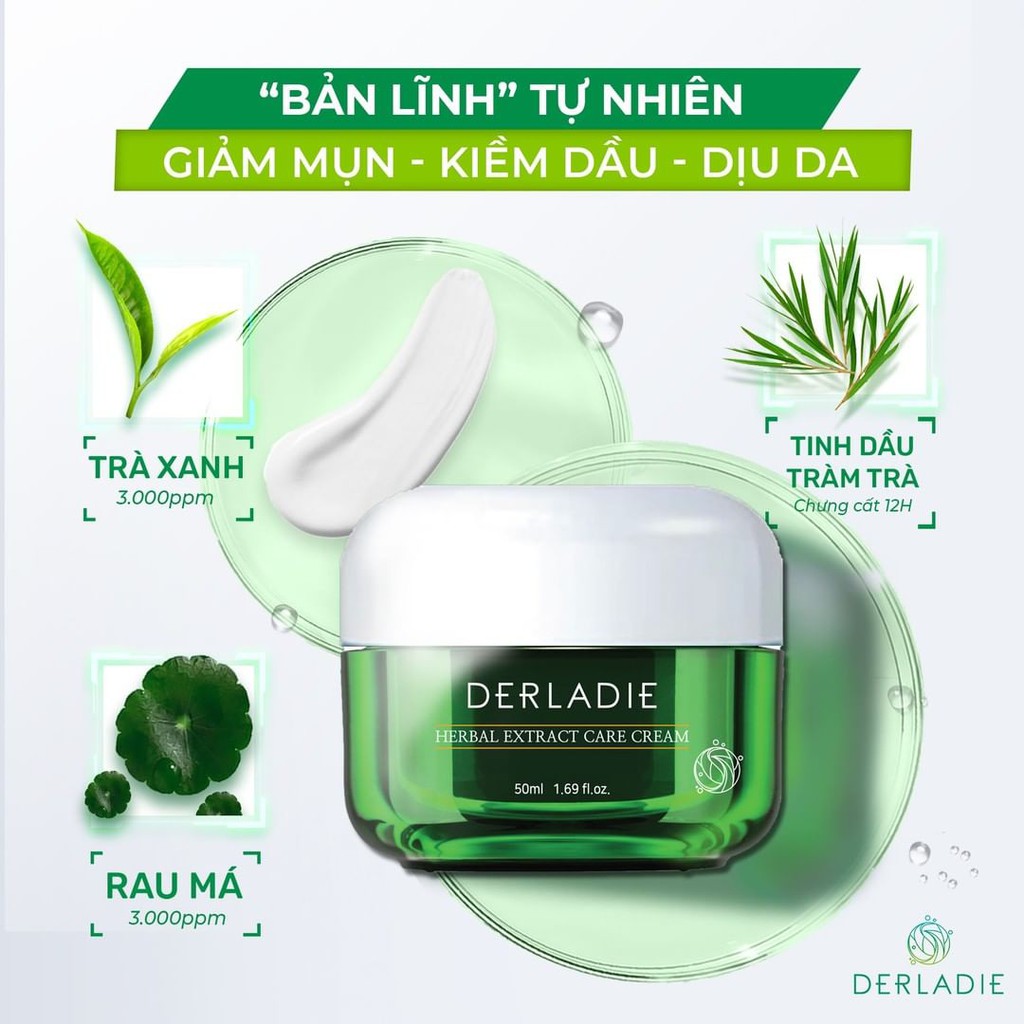Kem Dưỡng Tràm Trà Giảm Mụn, Kiểm Soát Dầu Derladie Herbal Extract Care Cream 50ml