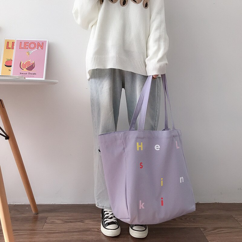 Túi Xách Canvas Cỡ Lớn In Chữ Đơn Giản Thời Trang Cho Nữ