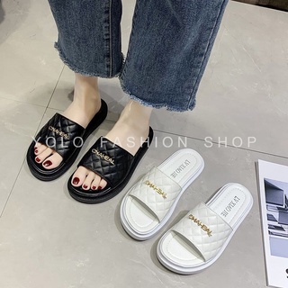 Dép lê nữ quai ngang đế cao 3p họa tiết trần trám phối chữ sang chảnh hàng siêu nhẹ cao cấp chuẩn đẹp - D31