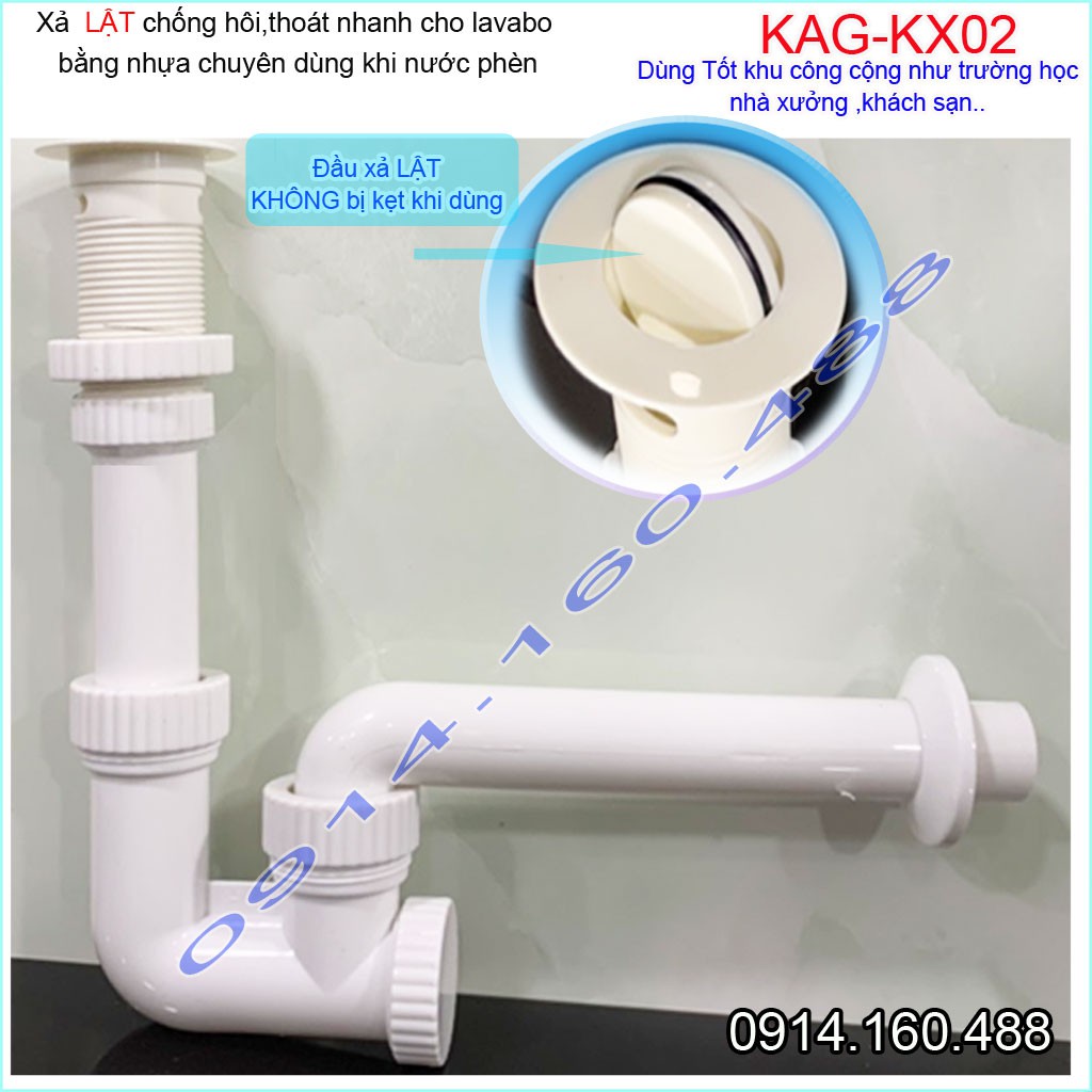Xả chậu lavabo nhựa Roca KAG-KX02, Xả lavabo cho nước nhiễm phèn chất liệu nhựa 100%