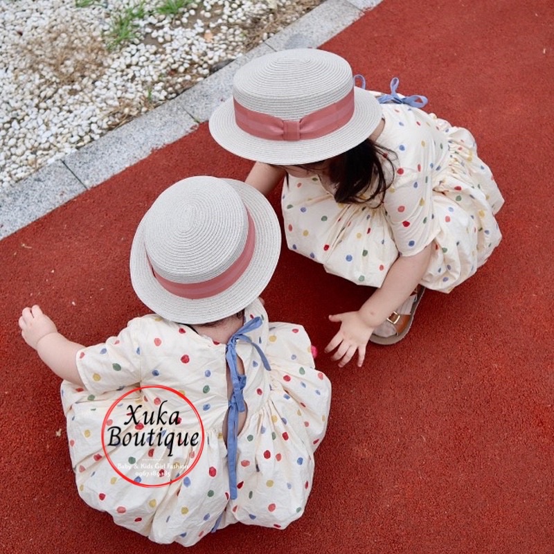 Set Váy Tiểu thư Chấm bi kèm quần SOFT COTTON Cao Cấp 2022 Áo váy cộc tay Mùa Hè Cho Bé Gái