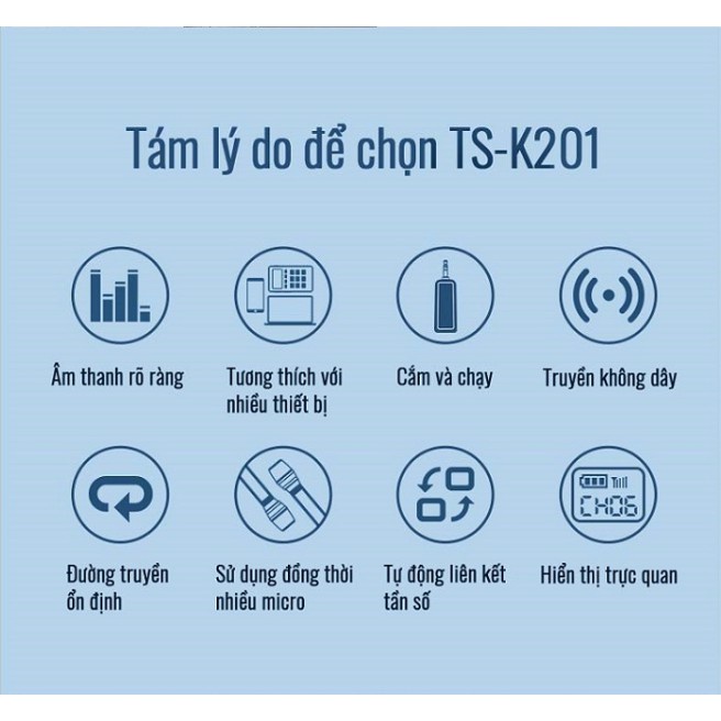Micro Takstar TS-K201 Không Dây Hát Karaoke, Độ Nhạy Cao, Chống Nhiễu, Bảo hành 1 năm