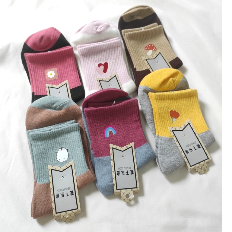 Vớ cao cổ viền màu, tất cổ cao họa tiêt hoạt hình nhỏ xinh NEKO
