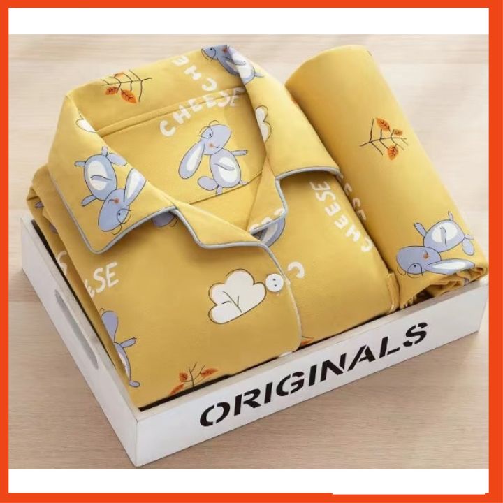 Đồ Bộ Nữ Pijama Tay Dài Quần Dài Cao Cấp Chất Dày Ấm in hình ngộ nghĩnh