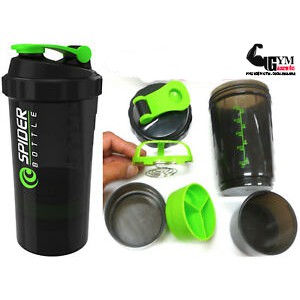 Bình lắc 3 ngăn bình tập gym Spider Bottle màu xanh lá