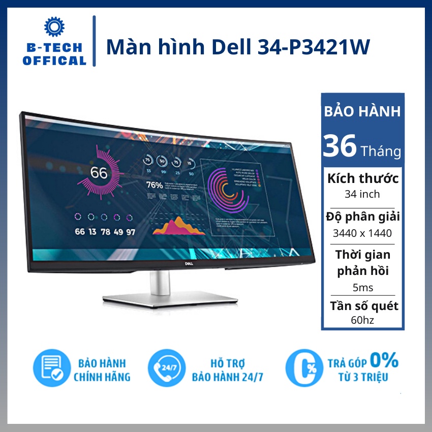 Màn hình cong pc Dell 34P3421W/ 34 inch WQHD/ USBC/ 3Yrs - Hàng chính hãng