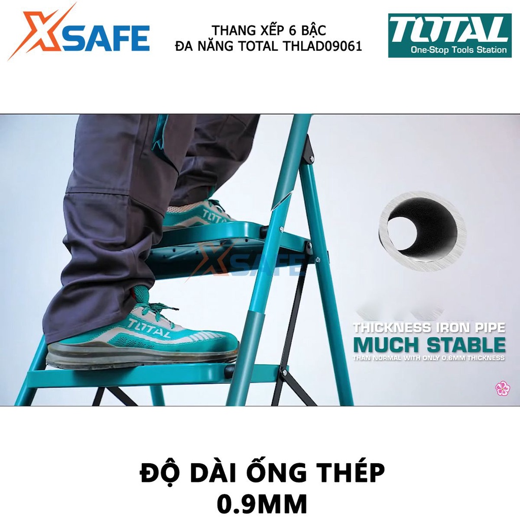 Thang xếp 6 bậc thang đa năng TOTAL THLAD09061 chất liệu bằng thép cứng cáp, độ dày ống thép 0.9mm, khả năng tải 150kg