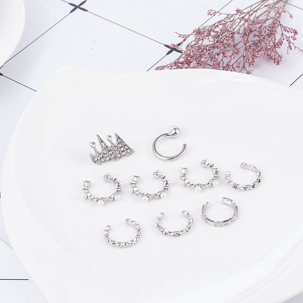 Bộ trang sức 9 bông tai thiết kế đơn giản thanh lịch đính hạt trắng phong cách Boho