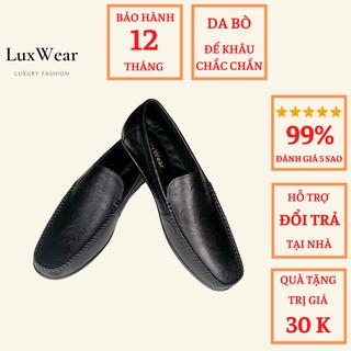 Giày lười nam da bò cao cấp đế khâu LuxWear màu đen có quà tặng kèm tất lười hoặc lót giày cao cấp - GLD