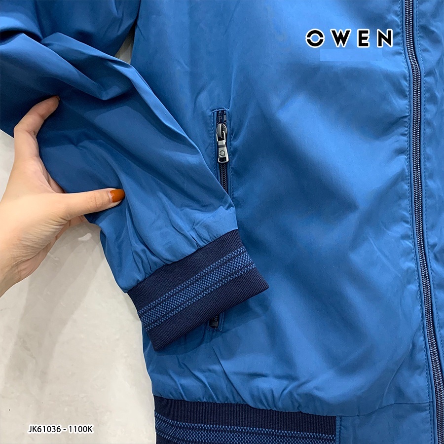 Áo Khoác Nam Owen JK61036 Jacket Dáng Suông Màu Xanh Da Trời Trơn Cổ Tay Và Gấu Áo Bo Chun Tiện Lợi Phối Màu Trẻ Trung