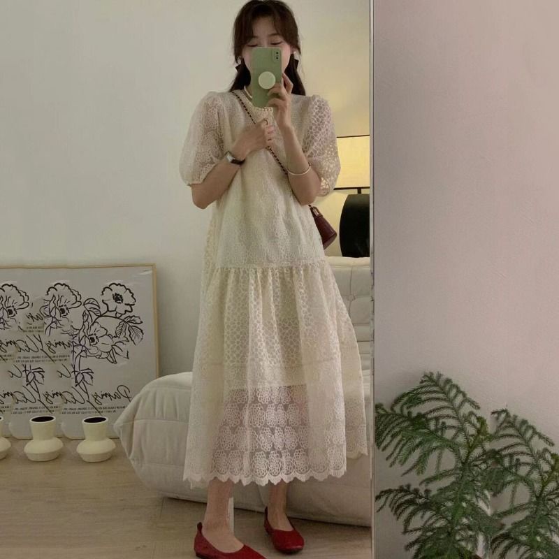 Đầm midi  Công Chúa Phối Ren Tay Phồng Phong Cách Pháp Thời Trang Mùa Hè Hàng Mới 2023 Dành Cho Bạn Nữ