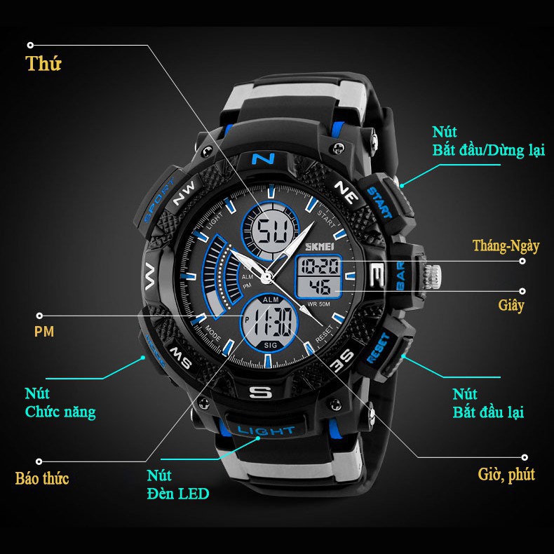 Đồng hồ thể thao nam điện tử thể thao đa chức năng SKMEI BW026 - SK1211 siêu bền siêu đẹp chống nước 3ATM chống xước | BigBuy360 - bigbuy360.vn