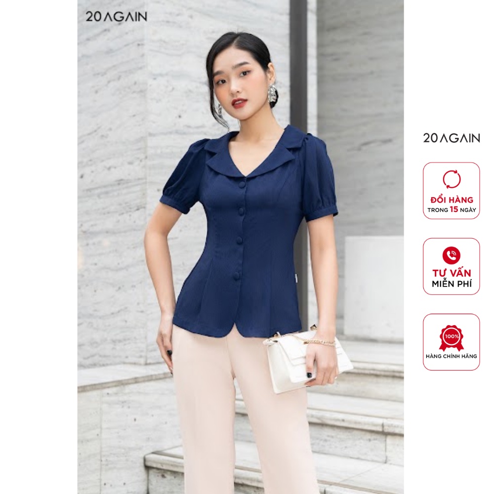 Áo sơ mi nữ công sở ngắn tay vạt tròn 20 AGAIN - ASA1041