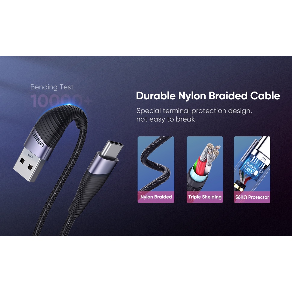 Dây Cáp USB to USB Type C UGREEN 60206 60205 ED022 Sạc nhanh QC 3.0 3A Chính hảng