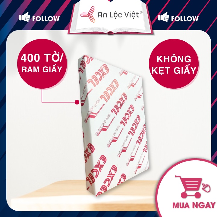 Giấy A4 Excel 70 gsm - Eco 400 tờ/ram, Giấy trắng sáng, mịn, tránh kẹt giấy