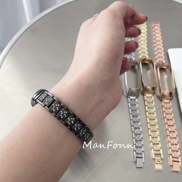 Dây đeo thay thế bằng thép không gỉ màu vàng hồng thời trang cho Xiaomi Band 3/4/5/6 Mi Band 4