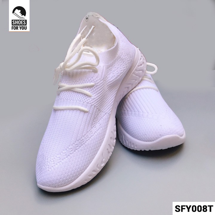 Giày Sneaker thể thao nữ, giày dép nữ dệt kim siêu mềm mại chắc chắn - Màu trắng