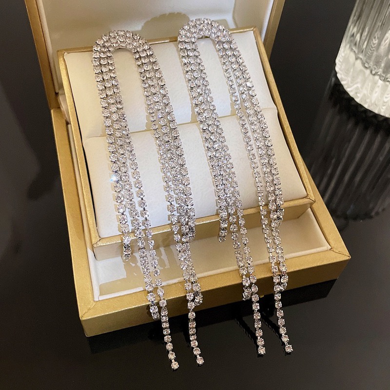 Bông Tai Mạ Bạc 925 Đính Kim Cương Giả Sang Trọng Phong Cách Hàn Quốc