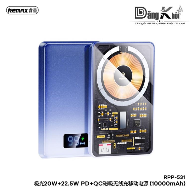 Sạc Dự Phòng Không Dây REMAX RPP-531 Aurora 20W + 22.5W PD + QC 10000mAh