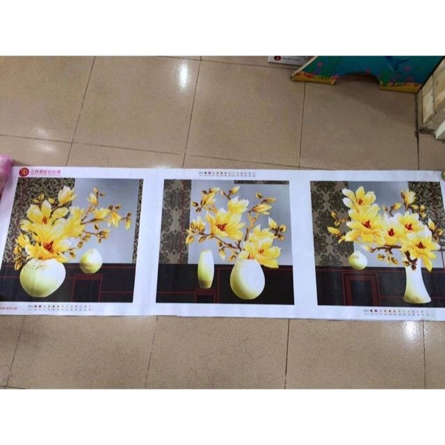 Tranh đính đá hoa mộc lan ba bức df2499(142*50)