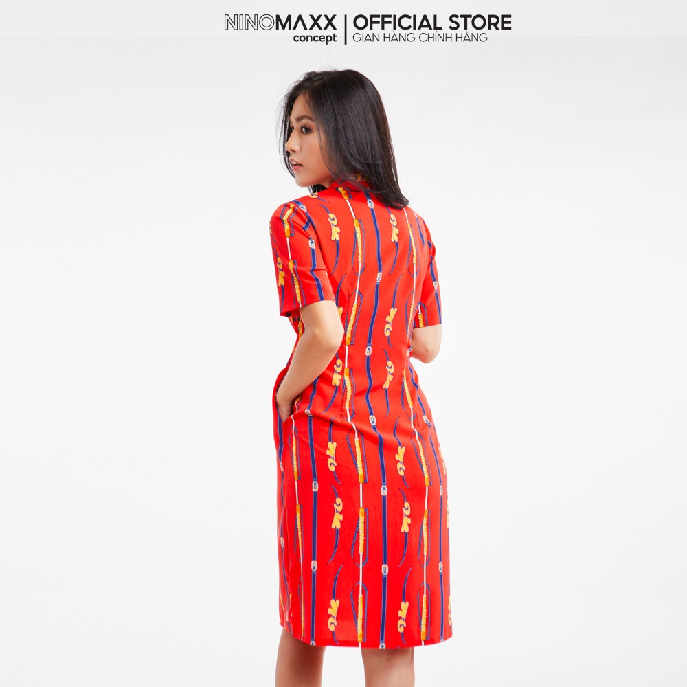 N&amp;M Đầm nữ cổ sơ mi thắt eo in hoạ tiết 2009015