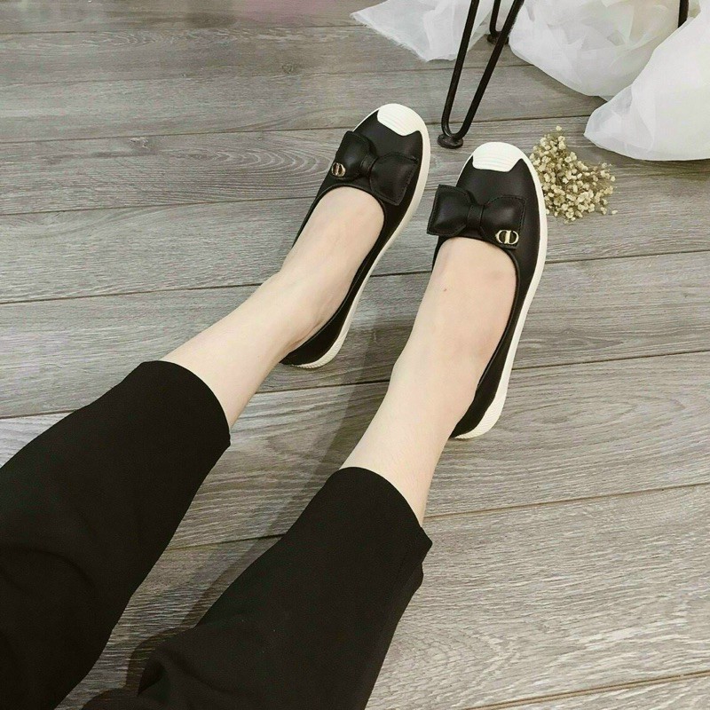 Giầy slip on nữ đính nơ da mềm | BigBuy360 - bigbuy360.vn