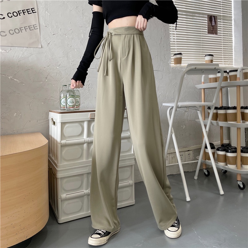 SUXI Quần dài lưng cao ống rộng thời trang mùa hè cho nữ