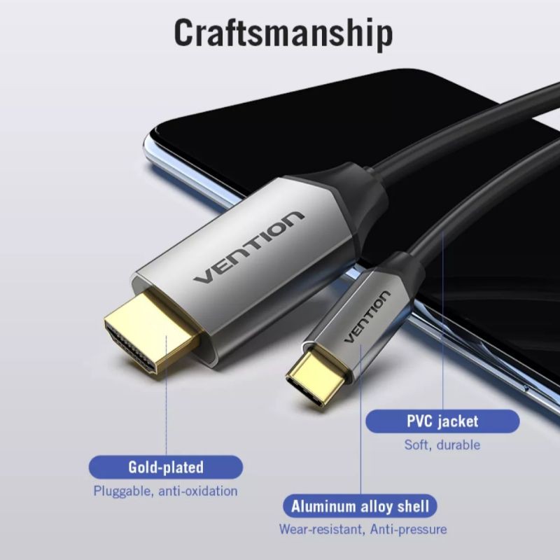 Dây cáp chuyển đổi Vention USB Type C to sang HDMI 4K 60Hz cho LG Huawei Samsung Dex Laptop Macbook Tuấn Hà Store