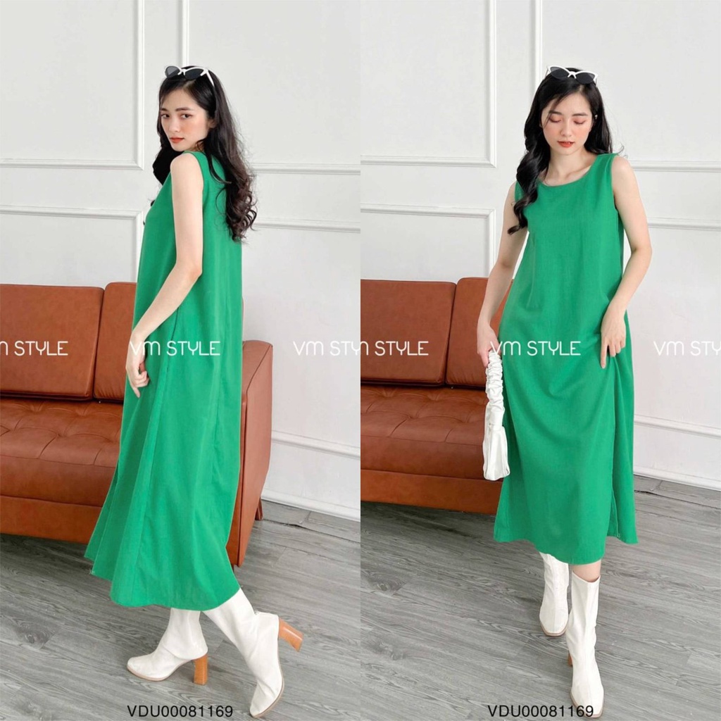 Đầm dài maxi VMSTYLE sát nách xẻ tà trước basic phong cách Vintage Hàn Quốc nhiều màu VDU00081