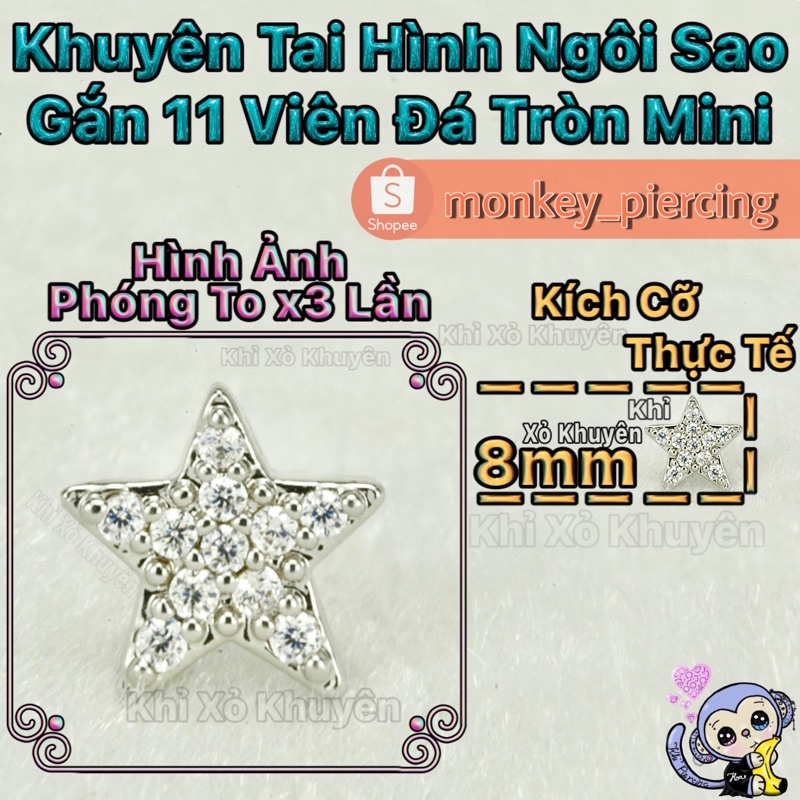Khuyên Tai Gắn Đá hình Ngôi Sao ( Giá bán là 1 chiếc )
