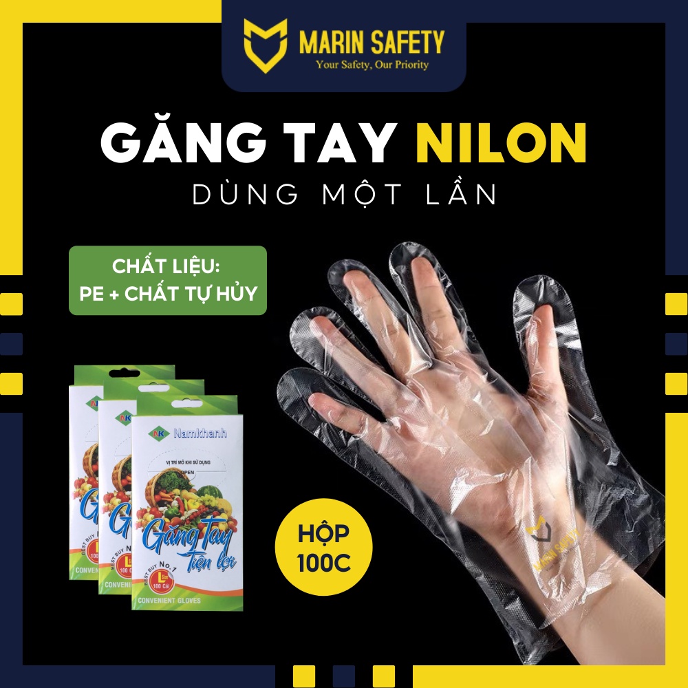 Găng tay nilon nhà bếp hộp 100 cái, găng tay dùng một lần, đảm bảo an toàn vệ sinh thực phẩm