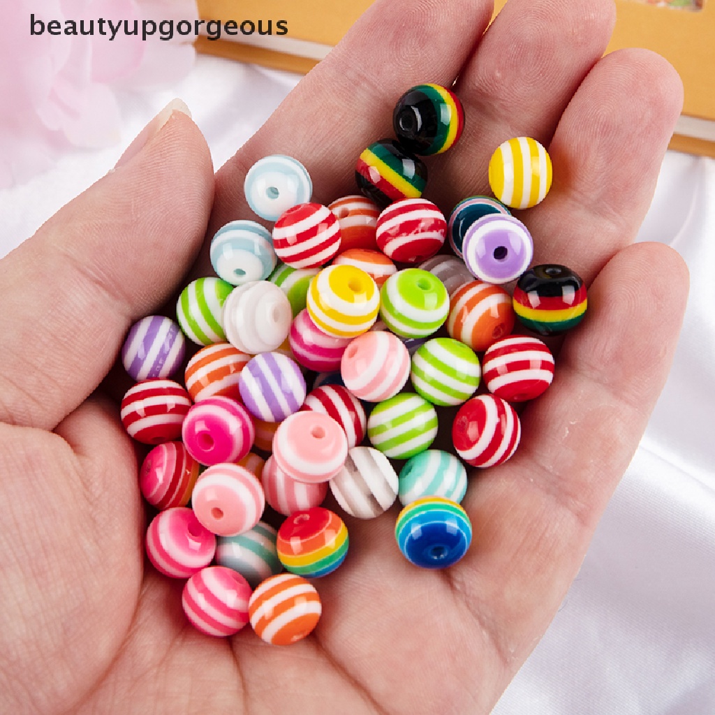[Beautyupgorgeous] Set 50 Hạt Nhựa Tròn Màu Cầu Vồng Làm Trang Sức Thủ Công