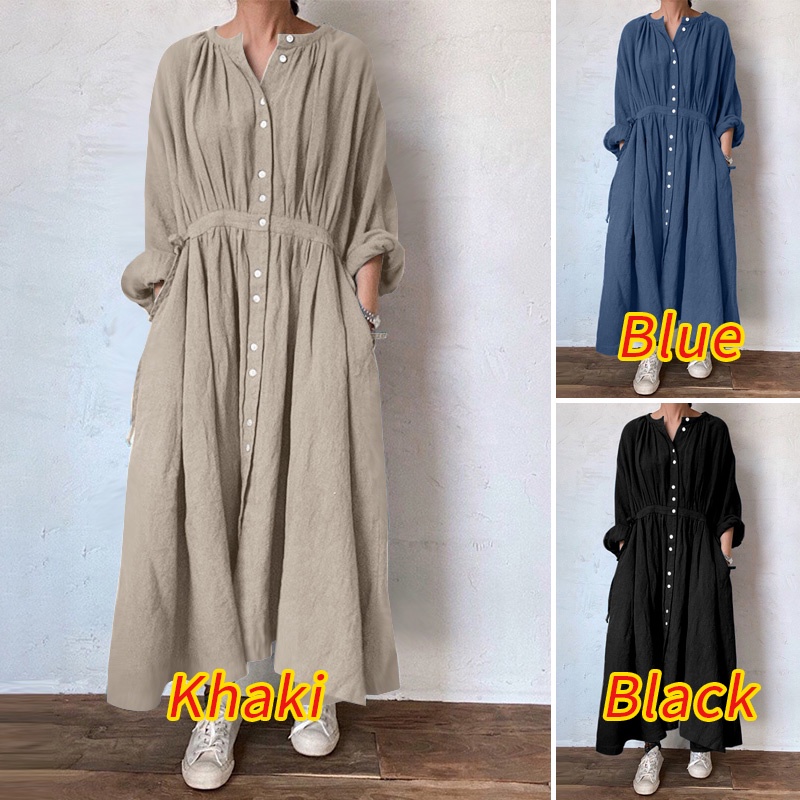 Đầm dài ZANZEA dáng rộng tay dài có nút cài thời trang nữ tính thanh lịch