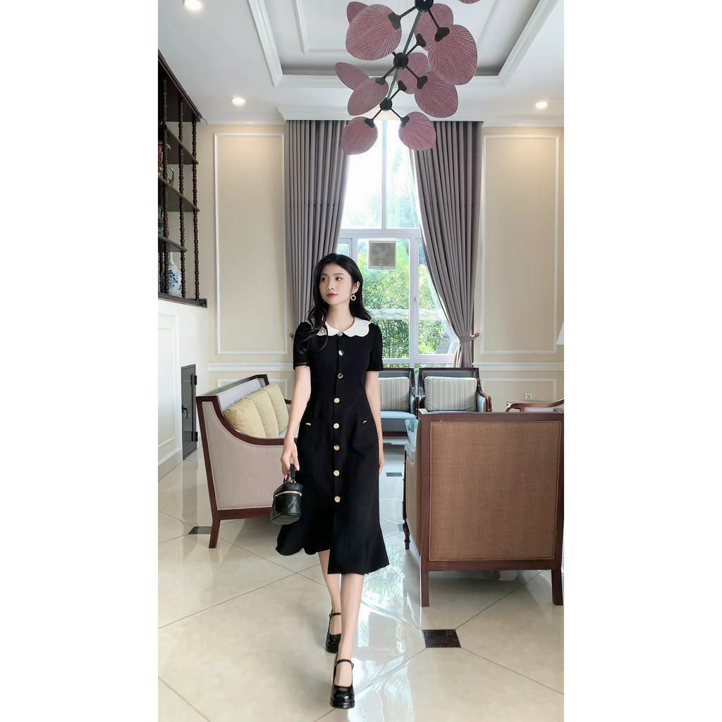 Váy cổ sen MyAnn Cindy, thiết kế thân dưới dáng bút chì có chân bèo lượn sóng, thanh lịch sang trọng