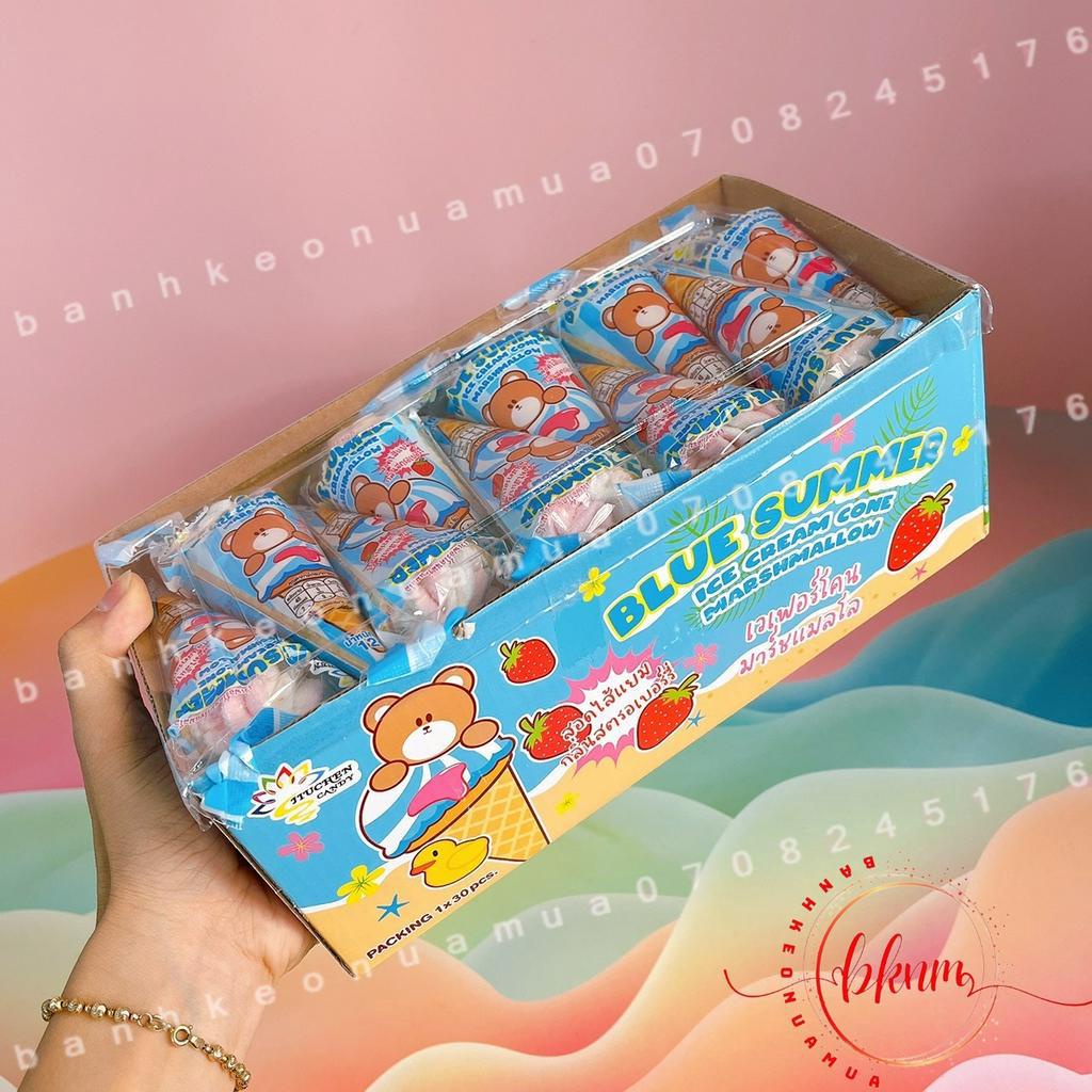 Combo 5 cái bánh ốc qué nhân kem bông marshmallow siro dâu Gấu Nâu dễ thương Thái Lan cái 12gam