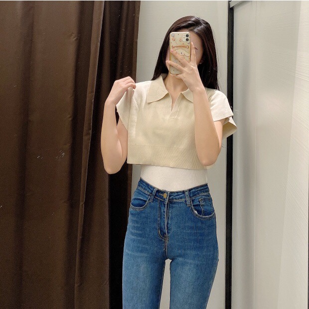 DUNEA Áo Thun Dệt Kim Cổ Bẻ Đơn Giản 3.3 Thời Trang Cho Nữ