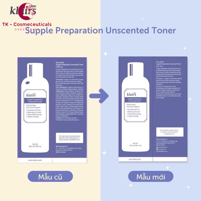 Nước Hoa Hồng Dear Klairs Supple Preparation Unscented Toner - 180ml