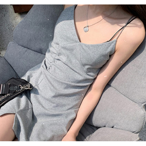 SUXI Đầm mini hai dây màu trơn phong cách thời trang hè dành cho phái đẹp