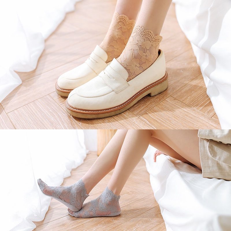 Tất cotton ren hoa đến mắt cá chân phong cách retro Nhật Bản gợi cảm thời trang xuân hè thanh lịch cho nữ